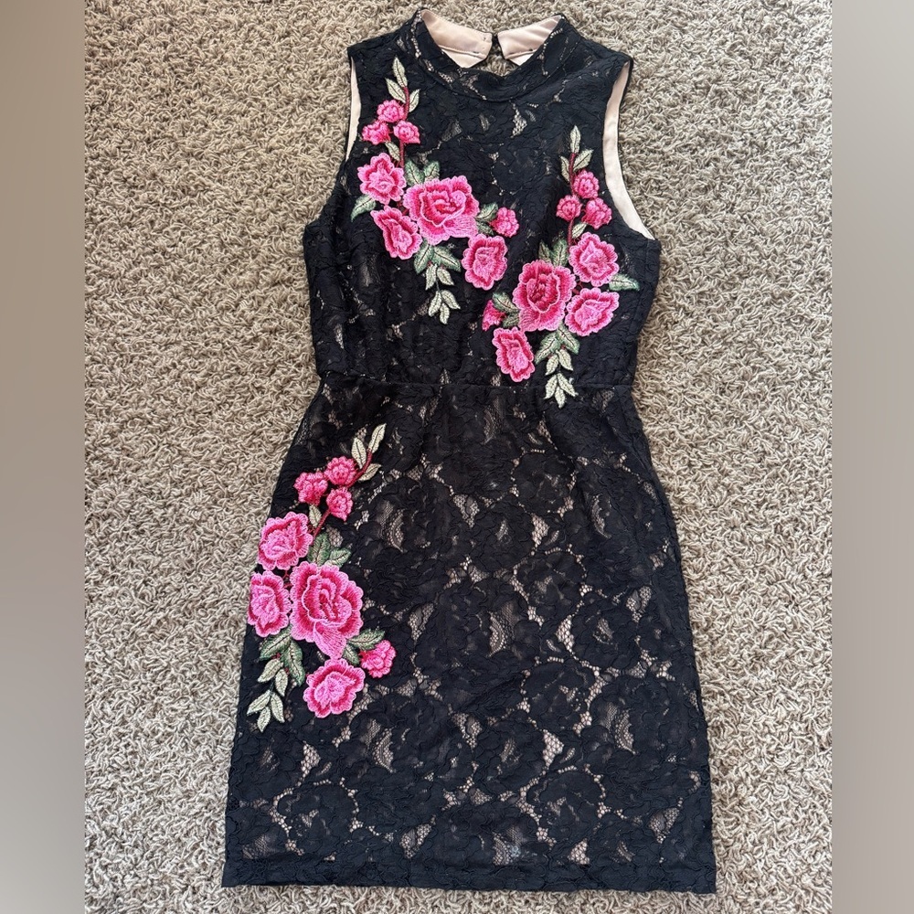 As U Wish Beige and Black Floral Lace dress size small